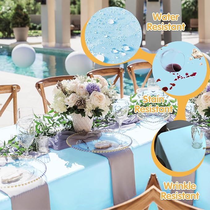 BRILLMAX 6 Pack Light Blue Tablecloths 90 x 132 Inch for 6ft Rectangle Tables - 150 GSM Polyester Fabric, Floor Length Drop, Water, Stain & Wrinkle Resistant Cloth Cover for Wedding Reception Banquet