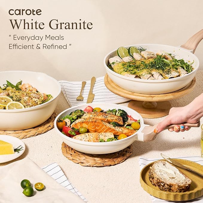 CAROTE 14 Pcs Pots and Pans Set Nonstick,Cookware Set Kitchen Cooking Set with Utensil and Pan Protectors