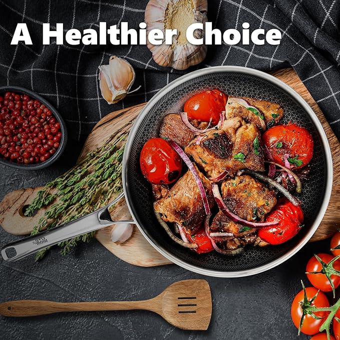 Non Stick Frying Pans 12 inch, Hybrid Improved Version Frying Pans Nonstick with Lid,non stick Stainless Steel Skillets, Dishwasher and Oven-Safe Chef Pan, PFOA Free Cookware