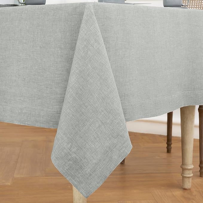 Solino Home Linen Tablecloth 60 x 120 Inch - 100% Pure Linen Chambray Grey Table Cloth for Rectangle Tables - Athena, Machine Washable Fabric Tablecloth