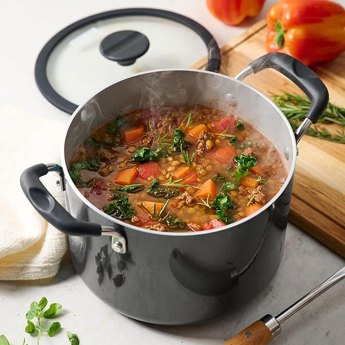 Tramontina Ceramic Non Stick 11-Piece Nesting Pots and Pans Set with Lids - Stackable Nonstick Cookware Set, Dishwasher and Oven Safe, Dark Gray