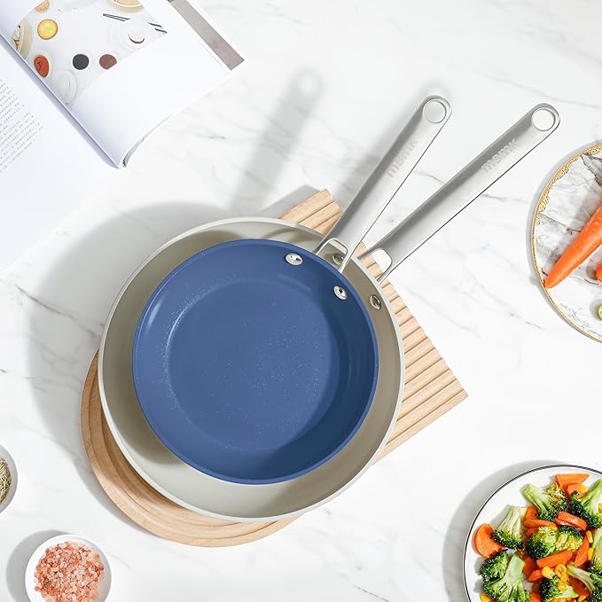 MsMk 5-Piece Ceramic Non Stick Pans Set 8, 10, 12 Inch Frying Pans, 10inch and 12 Inch with Tempered Glass Lids, Stay-Cool Handles, Oven Safe 700℉, Compatible with All Cooktops
