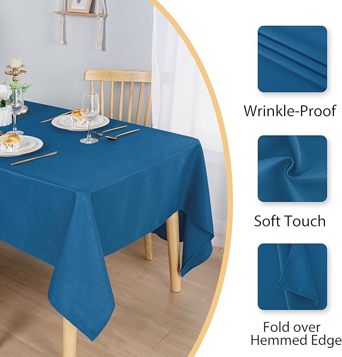Hiasan 60 X 102 Inch Rectangle Textured Tablecloth - Waterproof Spillproof Antiwrinkle Jacquard Table Cloth for Kitchen and Dining Dinner, Outdoor Picnic, Holiday and Parties, Royal Blue