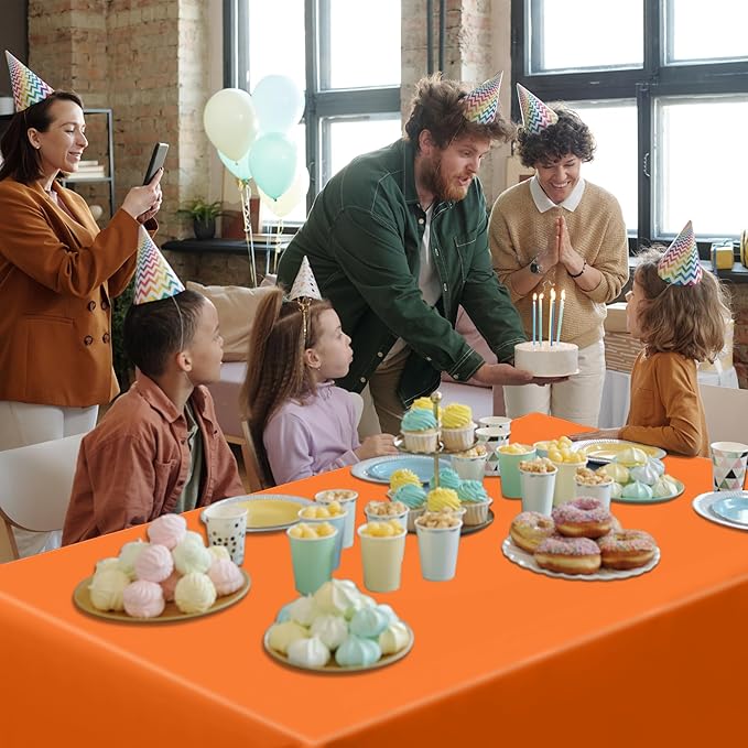 QZYL 12 PCS Orange Rectangle Table Cover, Disposable Plastic Table Cloth Rectangle, 54 X 108 in Decorative Smooth Table Cloth for Picnic Table Birthday Parties Weddings Outdoor Celebrations