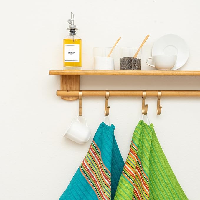 Salsa Stripe Kitchen Towels - 100% Cotton, 6 Pack, 28"x16", Reusable, Washable, Fiesta Waffle Dish Towels - Colorful Festive Tea Towels - Absorbent, Lint-Free Multicolor Stripe Towels (Green & Teal)