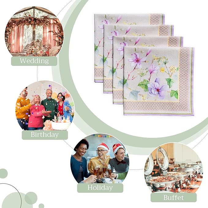 Maison d' Hermine Cloth Napkins Set of 4 100% Cotton Everyday Reusable Square Napkins Cloth Washable Dinner Wedding Restaurant Valentines Day Decorations Spring/Summer (Magnolia Mornings, 20" x 20")