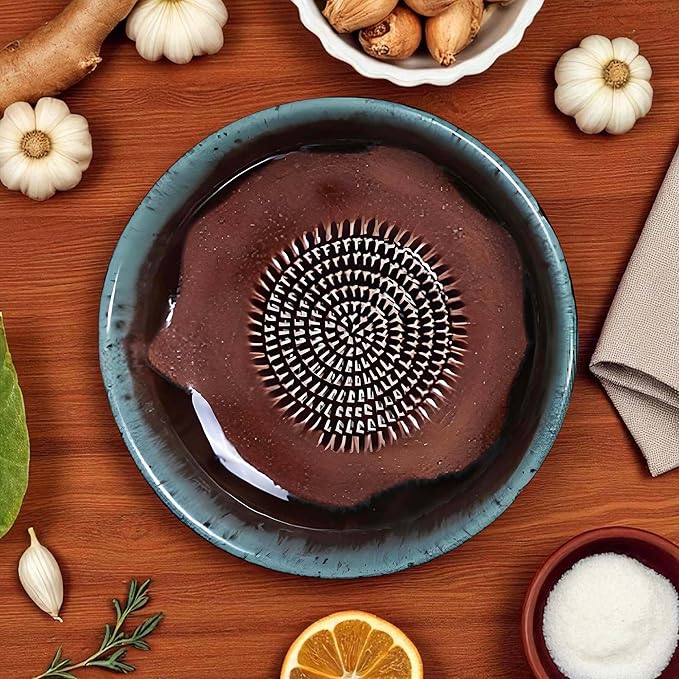 Ceramic Grater Bowl, Garlice Grater Plate, Handmade Ginger Grater, Mincer Bowl for Cheese &Vegetables, Ceramic Decorative Mincer, Hand Dish for Garlic (Marron)