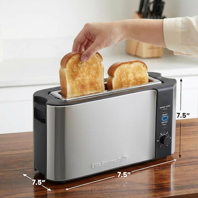 Elite Gourmet ECT3200 2-Slice, 1 Long Slot, Slim Toaster, Reheat, 6 Toast Settings, Defrost, Cancel Functions, Built-in Warming Rack, Extra Wide Slots for Bagels Waffles, Stainless Steel & Black