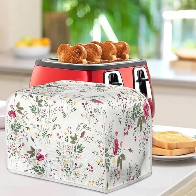 Doojoayie Simple Flower 4 Slice Toaster Cover Small Appliance Cover Dustproof Toaster Machine Protection for Most Standard Toasters