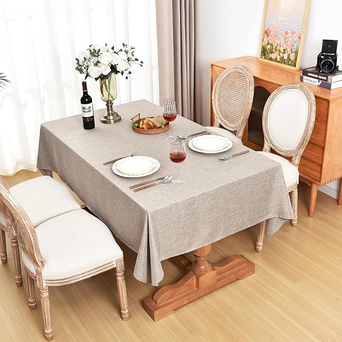 Fitable Faux Linen Tablecloths Rectangle 60 x 144 Inch - 2 Pack Neutral Table Clothes for 10 Foot Tables, Nature Faux Burlap Kitchen Table Covers for Dining, Party, Farmhouse, Banquet, Buffet