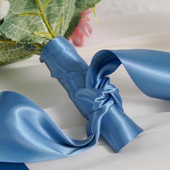 MEEDEE Smoke Blue Satin Ribbon Lux Double Faced Satin Ribbon 3 Inch Dusty Blue Ribbons by 10 Yards Smoke Blue Ribbons for Crafts, Christmas Tree, Flower Bouquet, Weddings, Bow Making