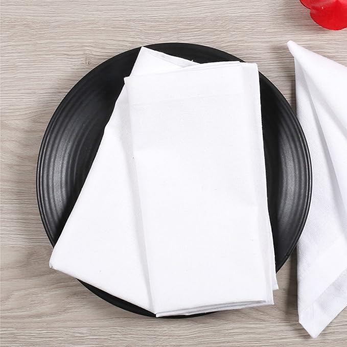 Lightnpro Cotton Euck Dinner Napkins Set of 12, Hemstitched Dinner Cloth Napkins with Metred Corners, Washable and Reusable for Dining, Parties, Weddings, Holiday & Everyday Use - 17x17 Inch White