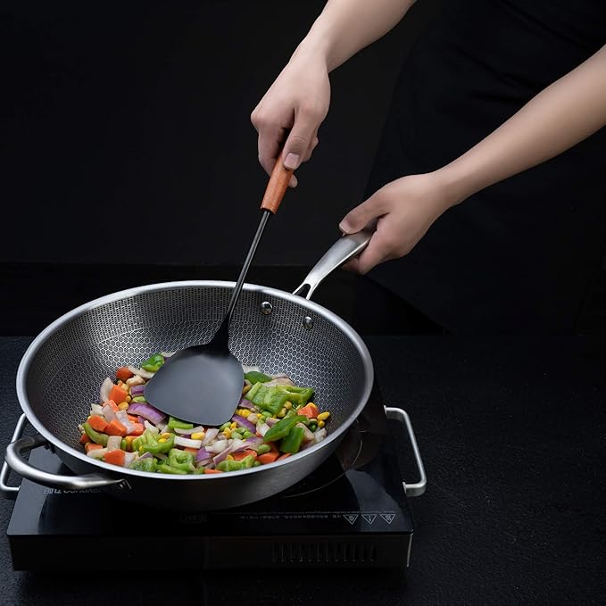 FJNATINH Wok Spatula 15 inches Spatulas for Wok, Stainless Steel Metal Wok Spatulas for Kitchen Use Cooking Utensils Spatula for Cooking Cast Iron