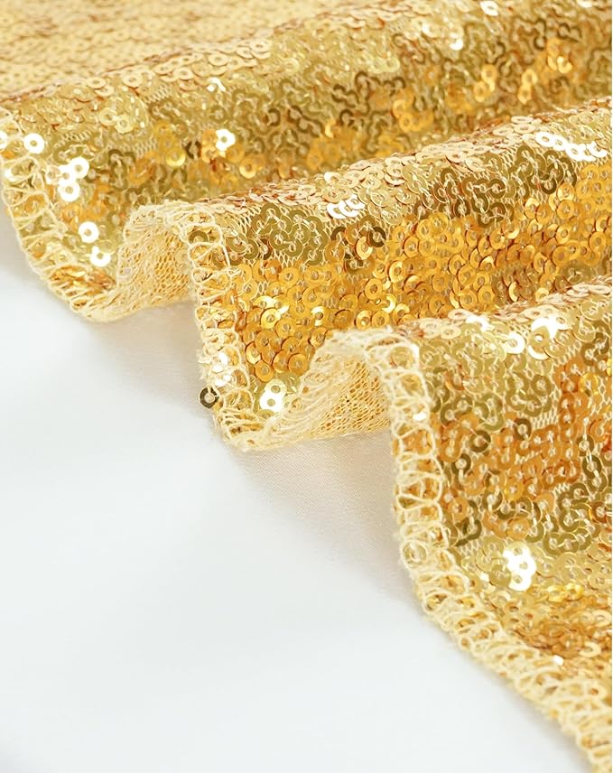 Eternal Beauty Gold Tablecloth, 50x50 Inch Sequin Square Table Cover for Valentines Cake Dessert Exhibition Party Birthday Events