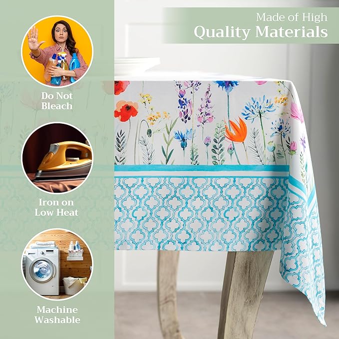 Maison d' Hermine Table Cloth Rectangle Table 100% Cotton 60 x 120 Inches Tablecloth Reusable Decorative for Dining Room Farmhouse Home Valentines Day Decorations Spring Summer - Flower in The Field