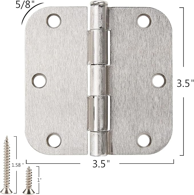18 Pack Rounded Brushed Nickel Door Hinges 3-1/2" x 3.5 Inch 5/8 Radius for Interior Doors 3 ½ Inch Heavy Duty Hardware Fittings No Squeak House Villa Cando Loft Home Room Ironmongery Satin Sliver