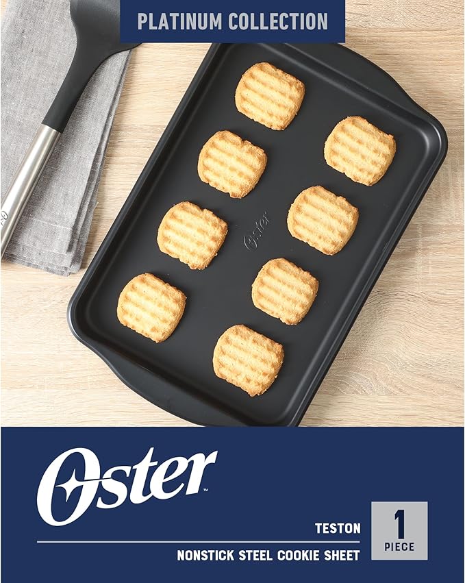 Oster Teston 13 x 9 Inch Cookie Sheet, Nonstick Carbon Steel Baking Pan, Matte Black, PFAS-Free, Warp-Resistant, Easy Clean Bakeware