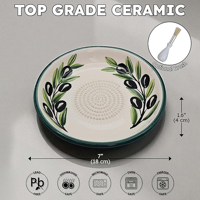 Ceramic Grater Bowl, Garlice Grater Plate, Handmade Ginger Grater, Mincer Bowl for Cheese &Vegetables, Ceramic Decorative Mincer, Hand Dish for Garlic (Olive Branch)