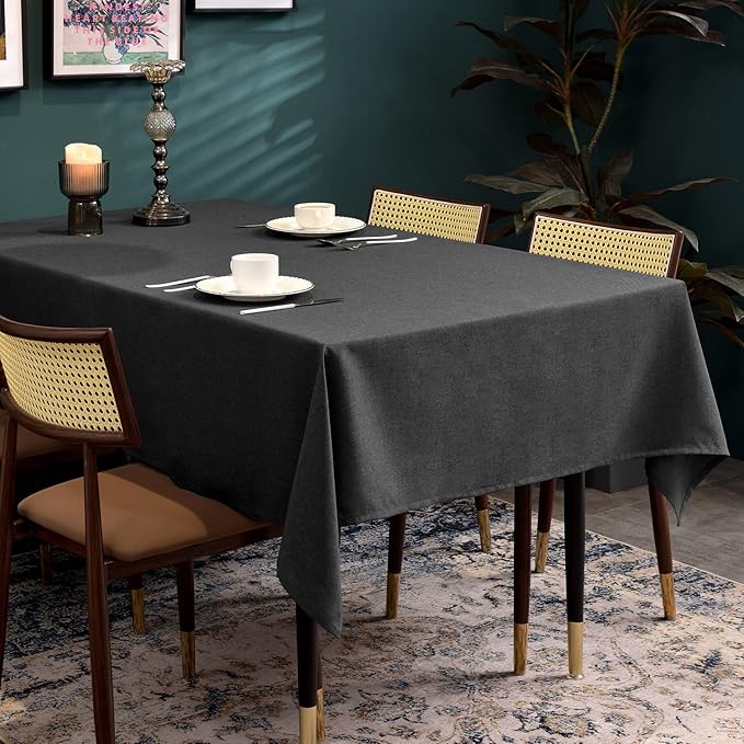 BALCONY & FALCON Table Cloth for 6 Foot Rectangle Tables – Waterproof, Wrinkle-Free Farmhouse Tablecloth for Dining, Kitchen, Wedding, Baby Shower & Holiday Gatherings (Dark Gray, 55" x 95")
