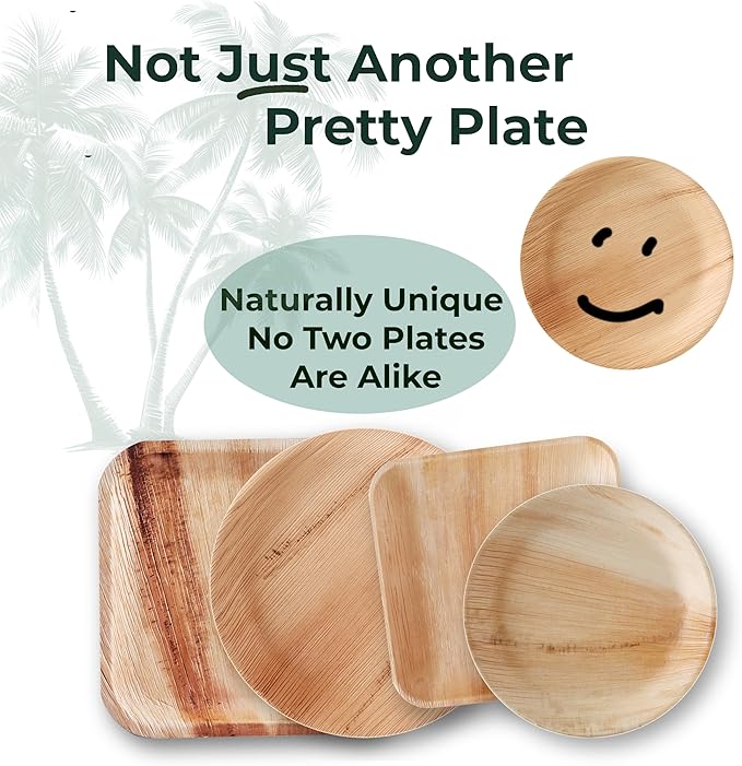 Indie Palm Disposable Palm Leaf Plates – 50 Pack 8 Inch Round – Heavy Duty, 100% Compostable & Biodegradable – Eco-Friendly Alternative to Plastic & Bamboo – Perfect for Parties & Events