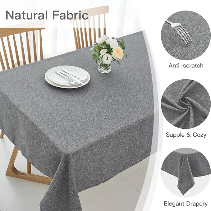 maxmill Square Linen Tablecloth Water Resistance Antiwrinkle Spillproof Stain Proof Fabric Table Cloth, Decorative Fabric Table Cover for Banquet Party Event Holiday Dinner, 70 x 70 Inch, Dark Grey