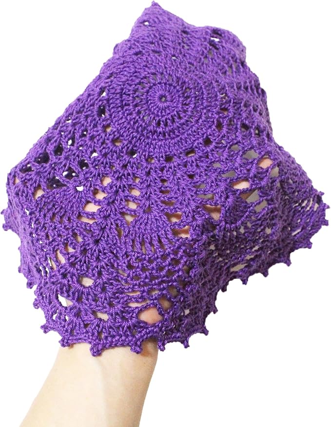 BIBITIME 2pcs 11 inches to 12 inches Lace Doilies Crochet Handmade Lace Coasters Round Placemat Rustic Table Doilies Decors for Kitchen Dining Room Party Dressers (Dark Purple)