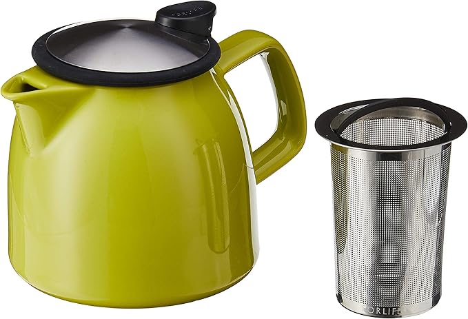 FORLIFE Bell Ceramic Teapot with Basket Infuser, 26-Ounce/770ml, Lime