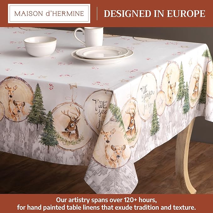 Maison d' Hermine Table Cloth Rectangle Table 100% Cotton 54 x 72 Inches Fall Tablecloth Reusable Everyday Use for Thanksgiving Christmas Decorations Dining Farmhouse Party (Mountain Life)