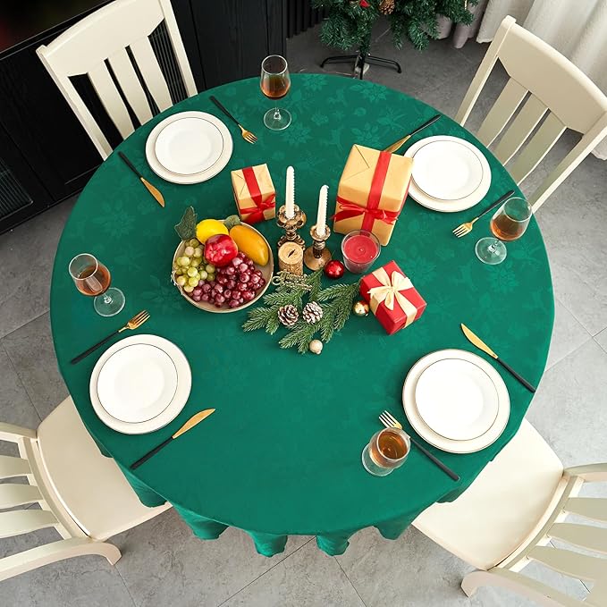 Round Tablecloth Christmas Blackish Green Jacquard Small 50 Inch Table Cloths Up to 36" Dia Tables Waterproof Washable Soft Fabric Table Cover Kitchen Dinner Decor Talking Coffee Bar