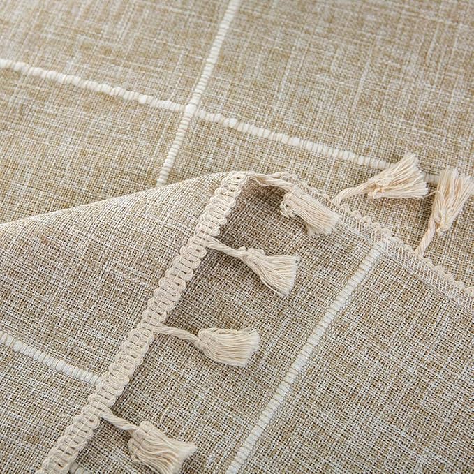 ColorBird Solid Embroidery Lattice Tablecloth Cotton Linen Dust-Proof Table Cover for Kitchen Dinning 70 Inch Round Table Cloth Linen
