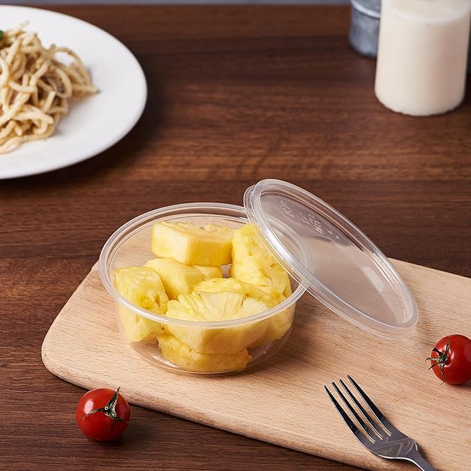 FULING 150 Set - 8 oz. Plastic Deli Food Storage Containers With Lids Disposable Clear Small Togo Containers