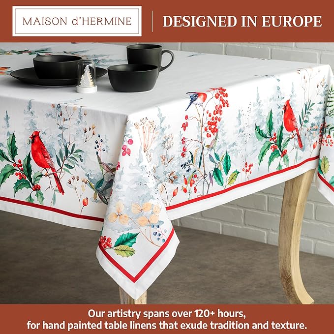 Maison d' Hermine Table Cloth Rectangle Table 100% Cotton 54 x 72 Inches Fall Tablecloth Reusable Everyday Use for Thanksgiving Christmas Decorations Dining Farmhouse Party (Morzine)