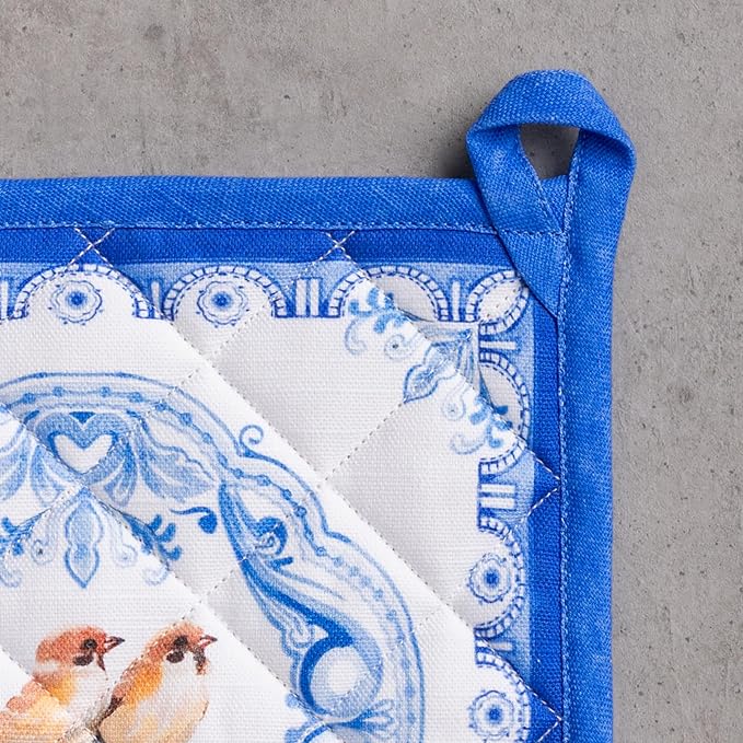 Maison d' Hermine Pot Holders 100% Cotton Heat Resistant Potholders 8" x 8" Hot Pads with Loop BBQ, Cooking, Baking, Grilling, Kitchen, Handling Hot Pans Spring/Summer (Pack of 1, Amsterdam Canals)