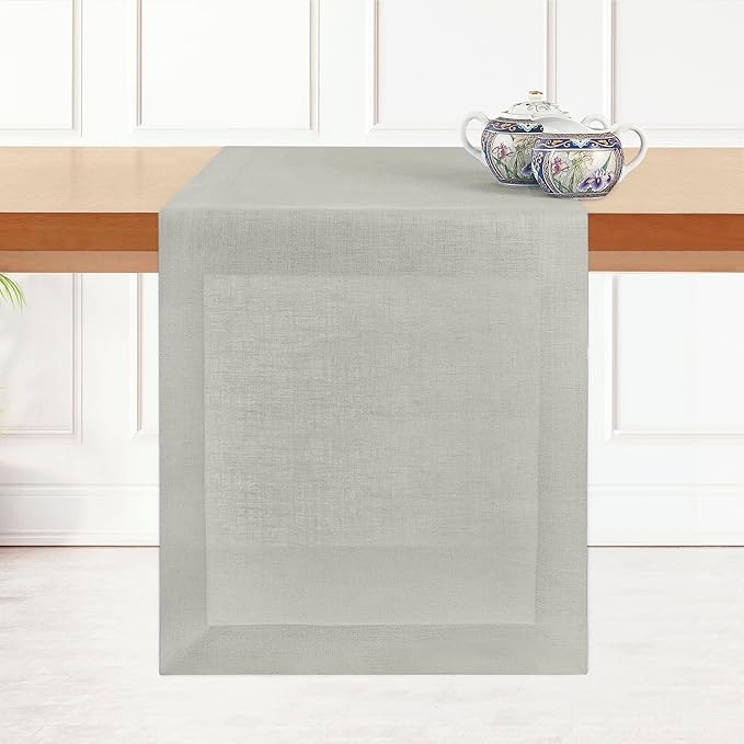D'Moksha Homes Linen Silver Grey Table Runner 120 Inches Long - 100% Pure Linen Dining Table Runner 14 x 120 Inch for Spring, Easter - Machine Washable