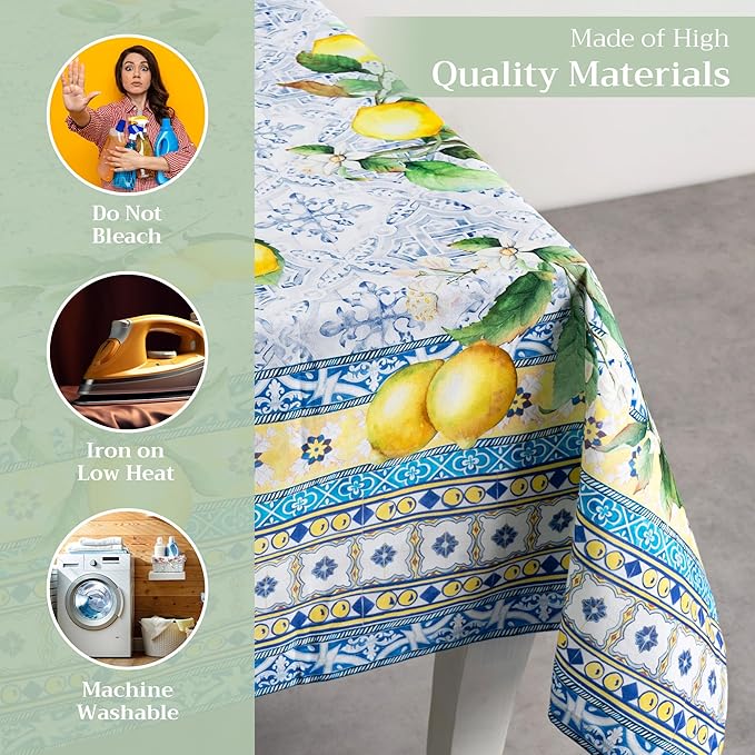 Maison d' Hermine Table Cloth Rectangle Table 100% Cotton 70 x 120 Inches Tablecloth Reusable Decorative for Dining Room Farmhouse Home Valentines Day Decorations Spring Summer - Citrus