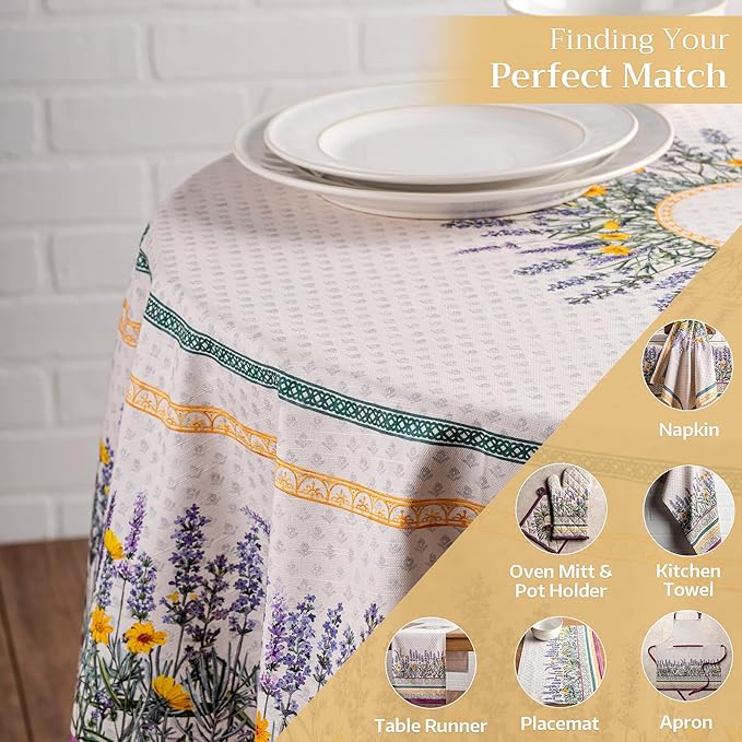 Maison d' Hermine Table Cloth Round Table 100% Cotton 63 Round Inches Tablecloth Reusable Decorative for Dining Room Farmhouse Home Valentines Day Decorations Spring Summer - Fanny Lavender