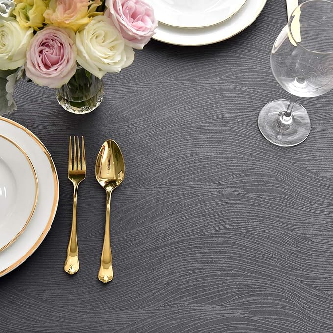 maxmill Jacquard Tablecloth Swirl Design Water Resistance Antiwrinkle Heavy Weight Soft Table Cloth for Buffet Banquet Parties Event Holiday Dinner Square 52 x 52 Inch Charcoal