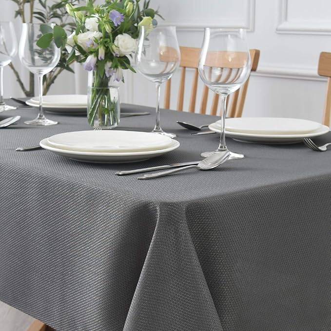 maxmill Rectangle Textured Tablecloth Waterproof Spillproof Wrinkle Free Table Cloth, Kitchen Dining Tabletop Decoration, Fabric Table Cover for Outdoor and Indoor Use, 52 x 70 Inch, Charcoal