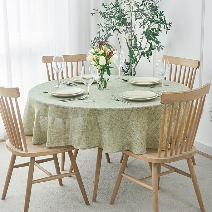 maxmill Flaxy Faux Linen Tablecloth with 2-Tone Slubby Texture Wrinkle Resistant Anti-Shrink Soft Table Cloth for Kitchen Dining Restaurant Tabletop for Event Holiday Dinner Round 70 Inch Sage