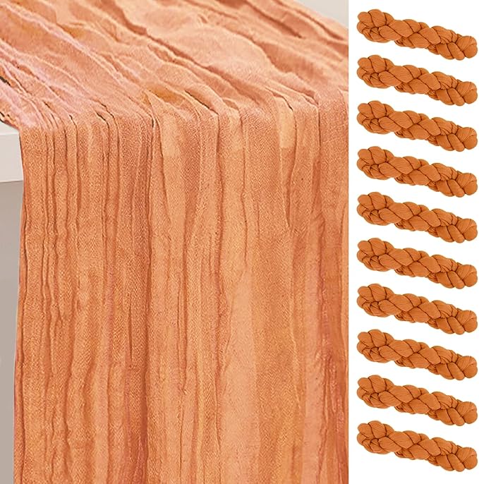 10 Pack Coral Cheesecloth Table Runner 35x120 Inch 10Ft Rustic Gauze Cheese Cloth Table Runner Sheer Cheesecloth Table Runners for Wedding Party Bridal Shower Decoration