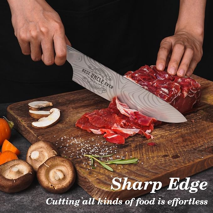 Best Uncle Ever Gifts for Men Uncle, 8 inch Professional German High Carbon Stainless Steel Chef Knife, Kitchen Cooking Knife Gifts for Birthday, Gifts for Uncle Men