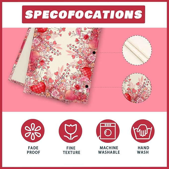 XCHI Wild Flowers Love Hearts Valentine’s Day Table Runner Table Decoration for Party Home Kitchen Dining Holiday Decor 13x120 Inch