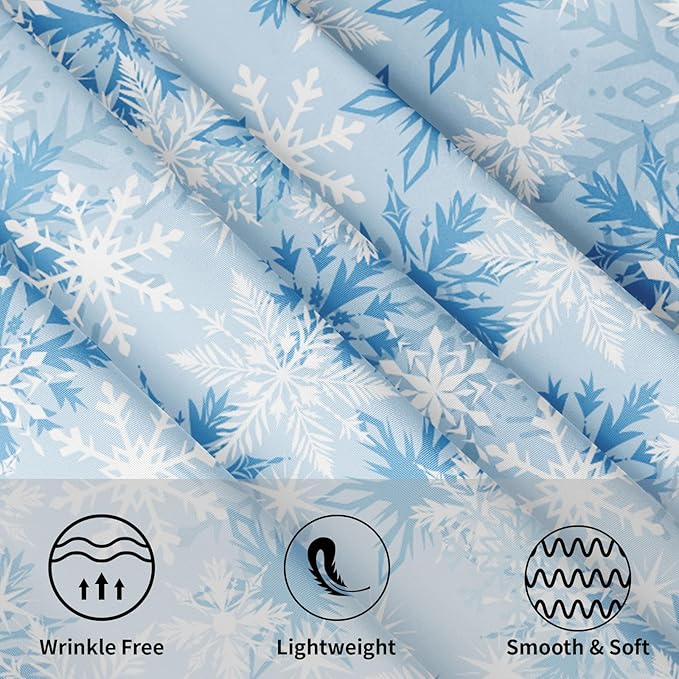 Blue Christmas Round Tablecloth 70 Inch Winter Snowflake Blue and White Table Cloth Round Xmas Holiday Table Cover for Kitchen Dinner Home Decor
