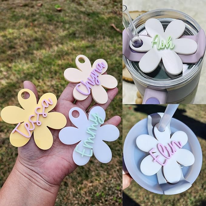 Personalized Stanl-y Tumbler Name Plates, Raised Lettering Stanl-y Cup Name Plate for Lid, Custom Acrylic Stanl-y Name Tag for Quencher H2.0 14 20 30 40 Oz, Tumbler Lid Topper ID Accessories