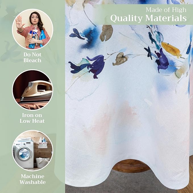 Maison d' Hermine Table Cloth Round Table 100% Cotton 69 Round Inches Tablecloth Reusable Decorative for Dining Room Farmhouse Home Valentines Day Decorations Spring Summer - Lazy Summer Days