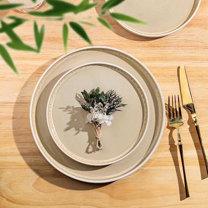 AmorArc Ceramic Dinnerware Sets, Handmade Reactive Glaze Stoneware Plates and Bowls Sets,Highly Chip and Crack Resistant | Dishwasher & Microwave Safe Dishes Set, Service for 4 (12pc)
