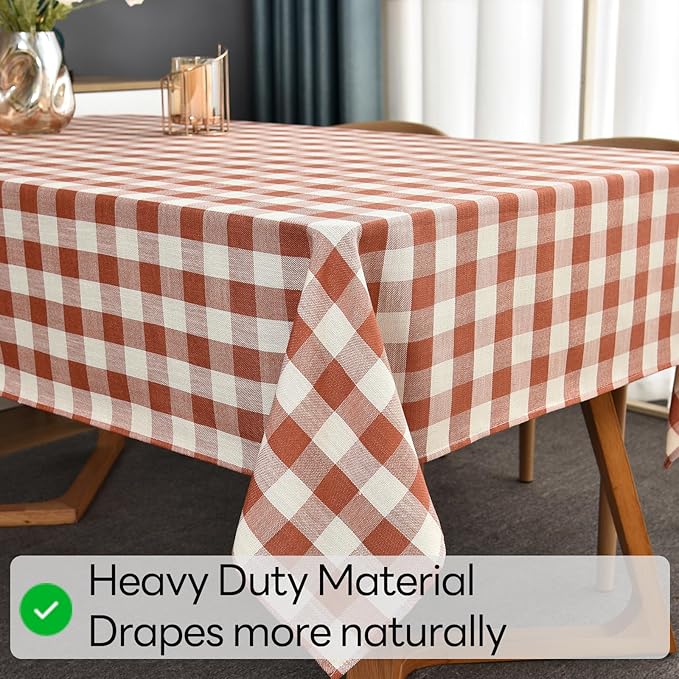 Gingham Table Cloth for Square Tables Orange Checkered Plaid Tablecloth Heavy Duty Cotton Blend Washable & Wrinkle Table Cover for Outdoor Kitchen Dining Picnic Camping (52x52 Inch)