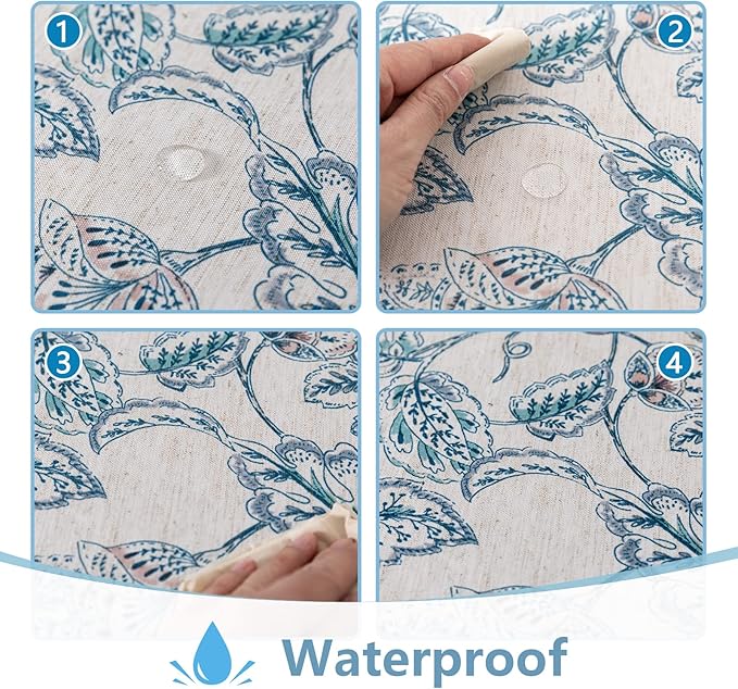 MYSKY HOME 60x120 Rectangle Tablecloth Linen Farmhouse Tablecloth Waterproof Decorative Fabric Table Cloth for Indoor&Outdoor, Spring Floral Tablecloth for 8 Feet Table, Blue, Washable
