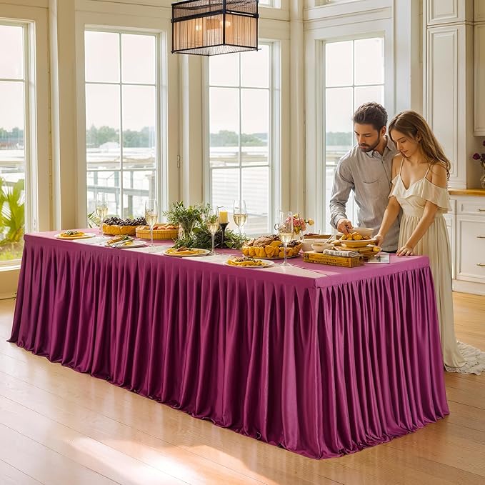 Wish Care 4 Pack Wine Red Rectangle Table Clothes for 8 Foot Tables, Polyester Fitted Tablecloths 8ft Stretch Table Cover for Wedding, Birthday, Parties, Trade Show, Craft Show