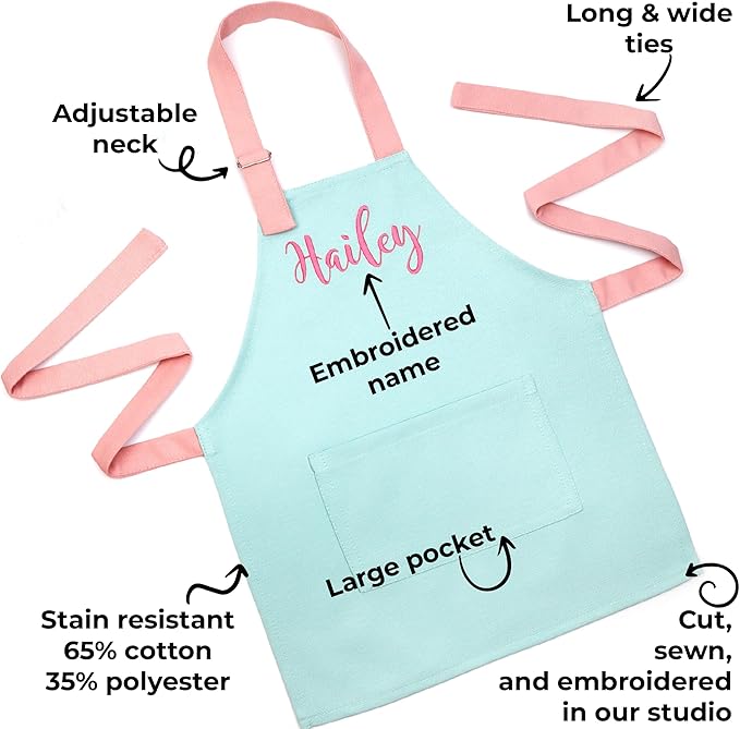 Personalized toddler apron for kitchen, custom cooking apron + chef hat set for kids, boy girl chef costume